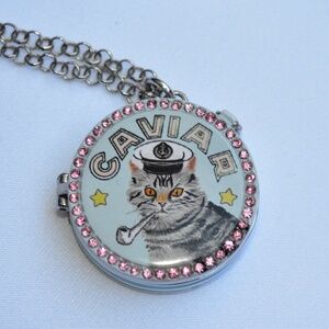 SOLD Betsey Johnson Caviar Anchors Away Angry Captain Cat Pendant Necklace
